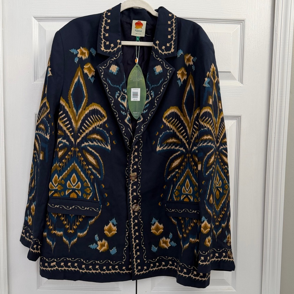 NWT Farm Rio unisex Blue Pineapple Ikat Blazer Size XL 100% Cotton - Picture 3 of 5
